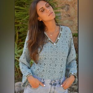 Miss June | Mali Bohemian V-Neck‎ Blouse Sz 1/S